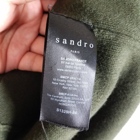 Sandro Sweater Women's 3/ Large Olive Green Oversized Knit Pullover Stretch - Picture 10 of 12